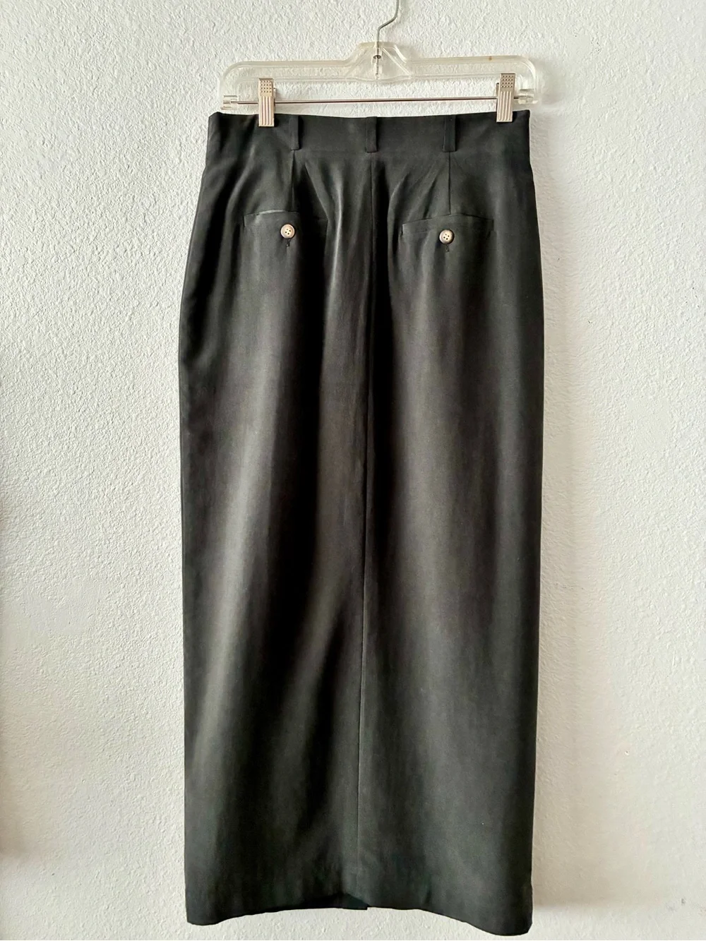 Seta Studios 10/40 💯 Silk 90s Minimalist High-Waist BLK Button-Front Maxi Skirt